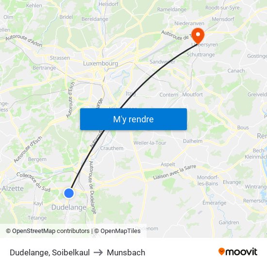 Dudelange, Soibelkaul to Munsbach map