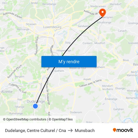 Dudelange, Centre Culturel / Cna to Munsbach map