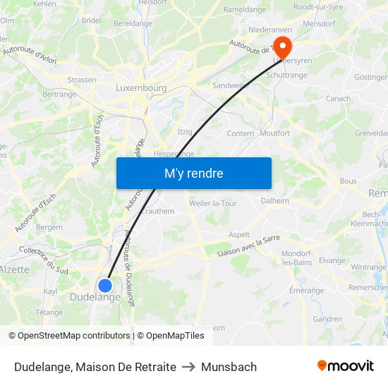 Dudelange, Maison De Retraite to Munsbach map