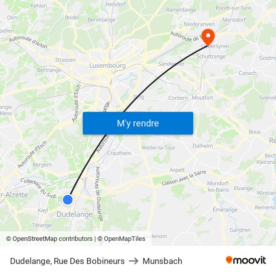 Dudelange, Rue Des Bobineurs to Munsbach map