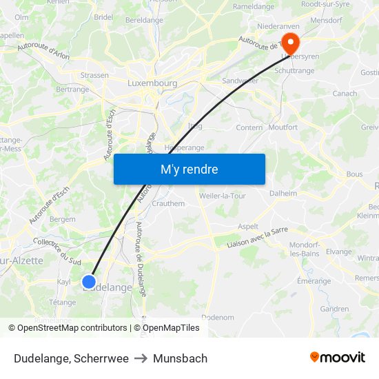 Dudelange, Scherrwee to Munsbach map