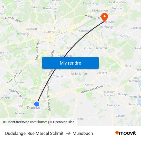 Dudelange, Rue Marcel Schmit to Munsbach map