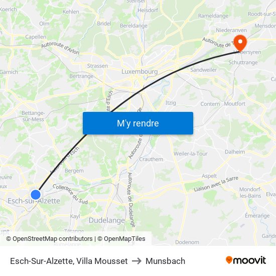Esch-Sur-Alzette, Villa Mousset to Munsbach map