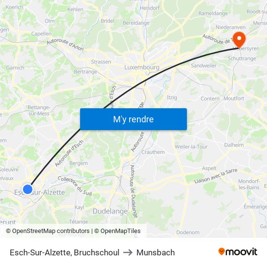 Esch-Sur-Alzette, Bruchschoul to Munsbach map