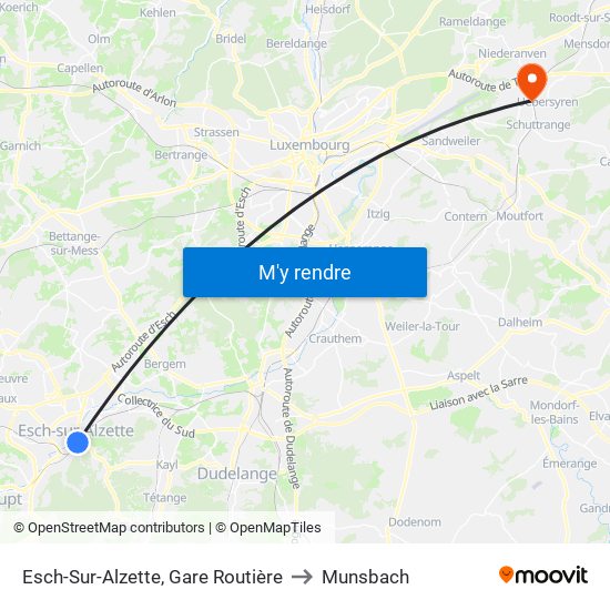 Esch-Sur-Alzette, Gare Routière to Munsbach map