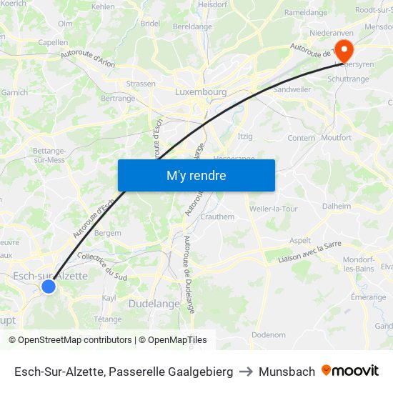 Esch-Sur-Alzette, Passerelle Gaalgebierg to Munsbach map