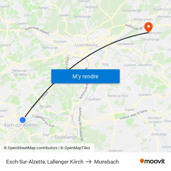 Esch-Sur-Alzette, Lallenger Kiirch to Munsbach map