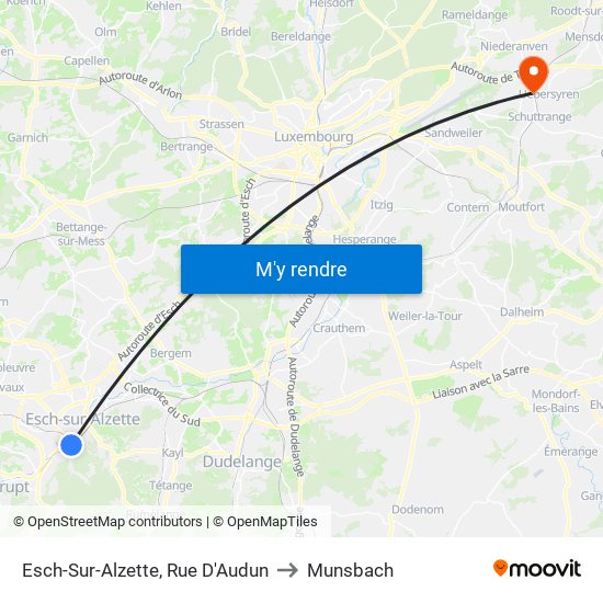 Esch-Sur-Alzette, Rue D'Audun to Munsbach map