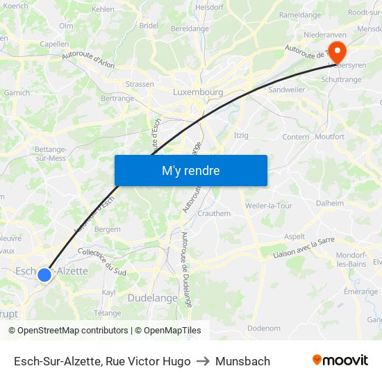 Esch-Sur-Alzette, Rue Victor Hugo to Munsbach map