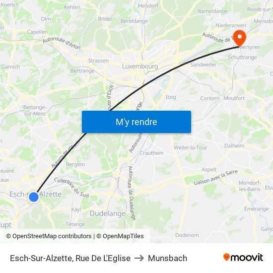 Esch-Sur-Alzette, Rue De L'Eglise to Munsbach map