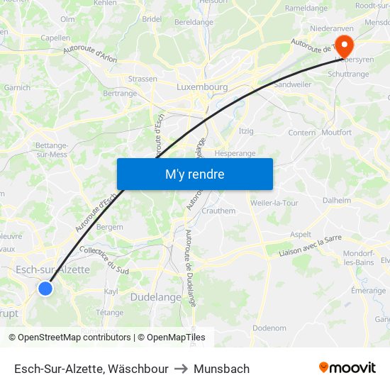 Esch-Sur-Alzette, Wäschbour to Munsbach map