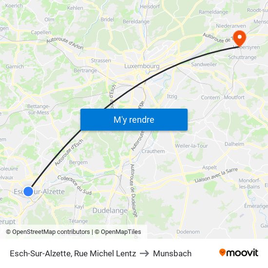 Esch-Sur-Alzette, Rue Michel Lentz to Munsbach map