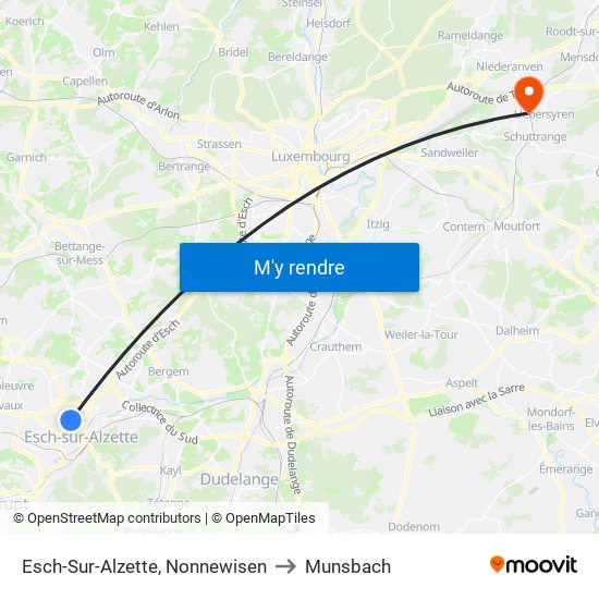 Esch-Sur-Alzette, Nonnewisen to Munsbach map