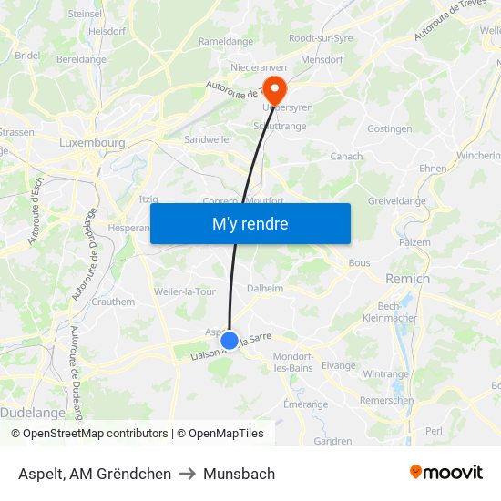 Aspelt, AM Grëndchen to Munsbach map