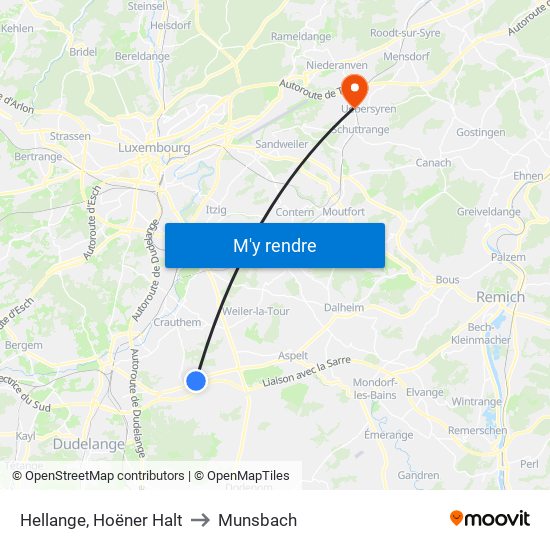 Hellange, Hoëner Halt to Munsbach map