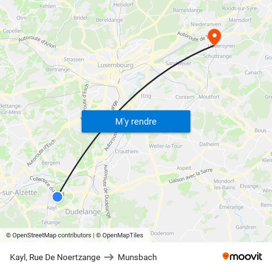 Kayl, Rue De Noertzange to Munsbach map