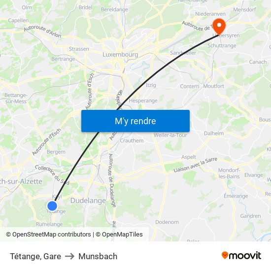 Tétange, Gare to Munsbach map