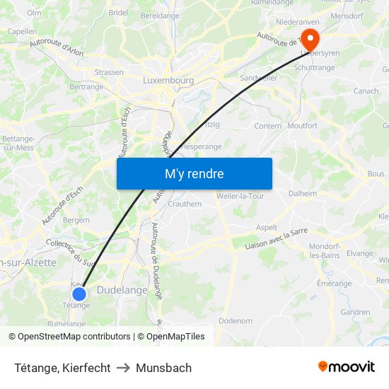 Tétange, Kierfecht to Munsbach map
