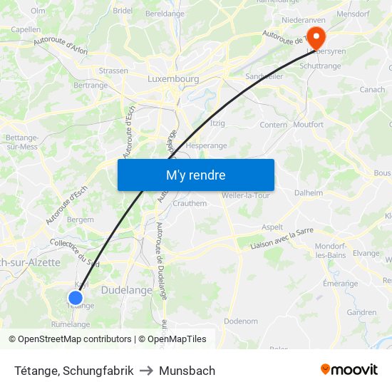 Tétange, Schungfabrik to Munsbach map