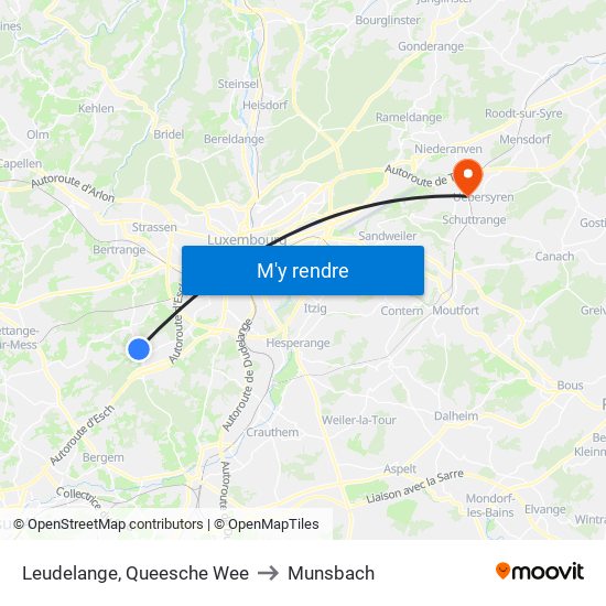 Leudelange, Queesche Wee to Munsbach map
