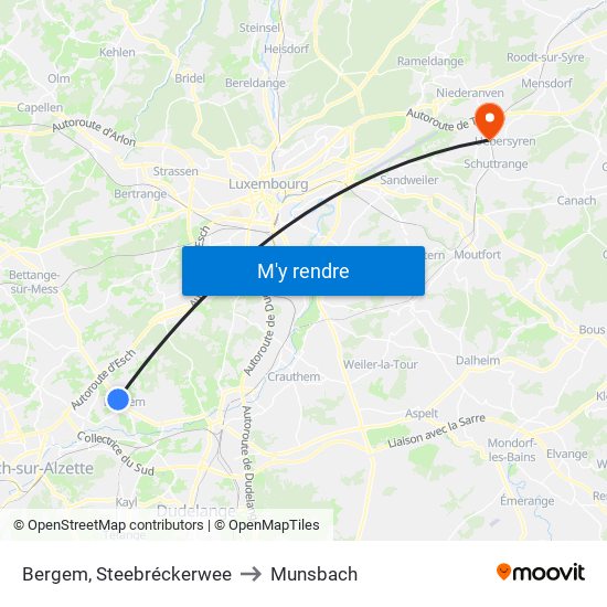 Bergem, Steebréckerwee to Munsbach map