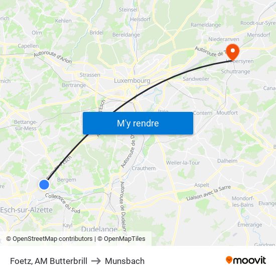 Foetz, AM Butterbrill to Munsbach map
