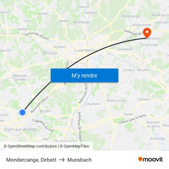 Mondercange, Dirbett to Munsbach map