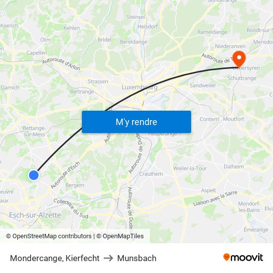 Mondercange, Kierfecht to Munsbach map