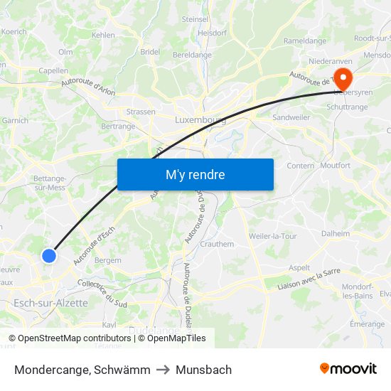Mondercange, Schwämm to Munsbach map