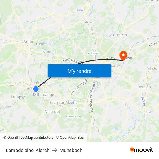 Lamadelaine, Kierch to Munsbach map