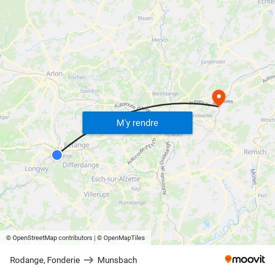 Rodange, Fonderie to Munsbach map