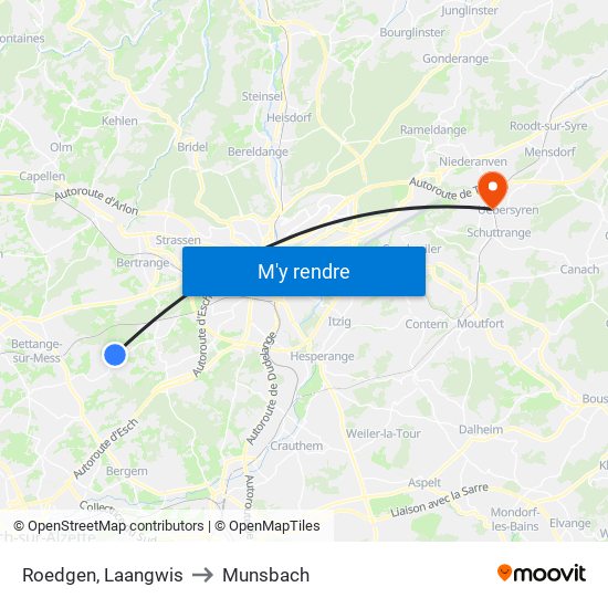 Roedgen, Laangwis to Munsbach map