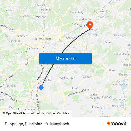 Peppange, Duerfplaz to Munsbach map