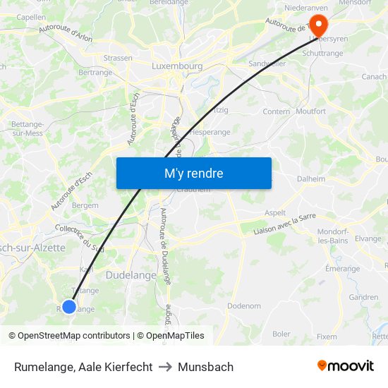 Rumelange, Aale Kierfecht to Munsbach map