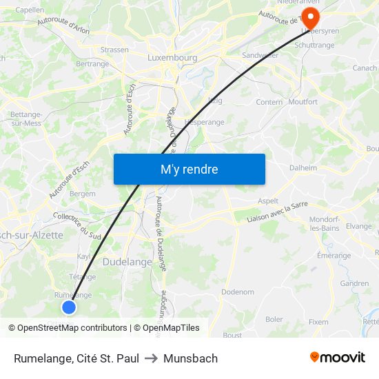 Rumelange, Cité St. Paul to Munsbach map