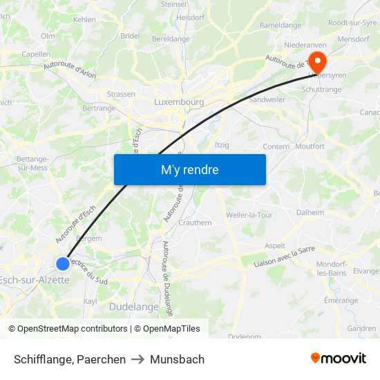 Schifflange, Paerchen to Munsbach map