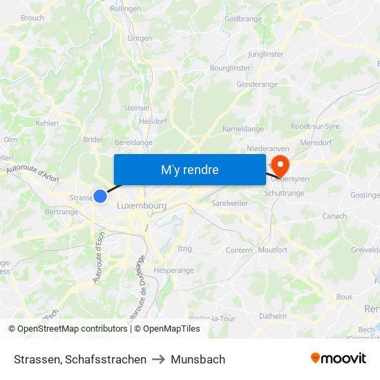 Strassen, Schafsstrachen to Munsbach map