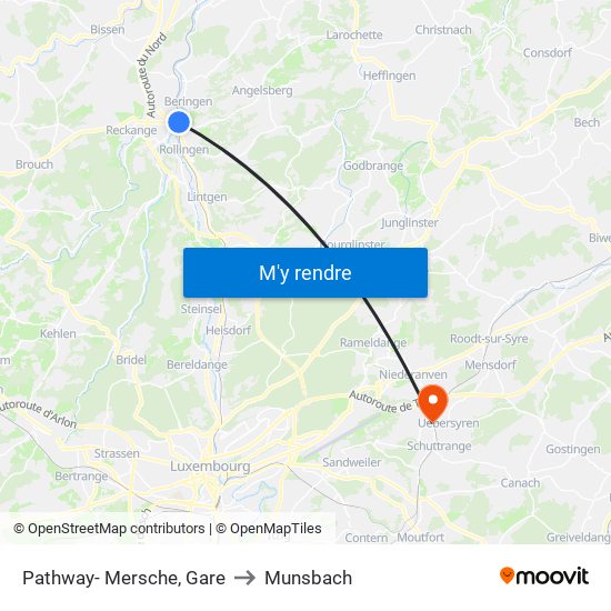 Pathway- Mersche, Gare to Munsbach map