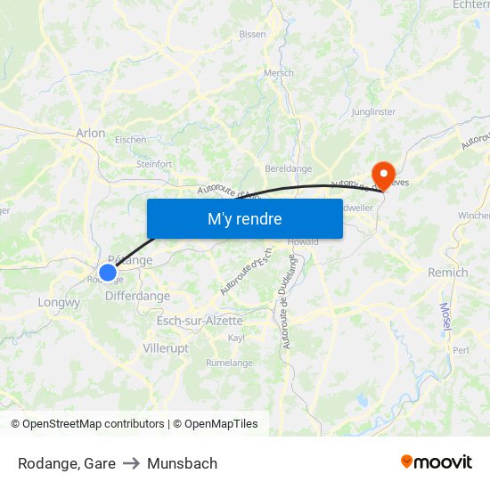 Rodange, Gare to Munsbach map