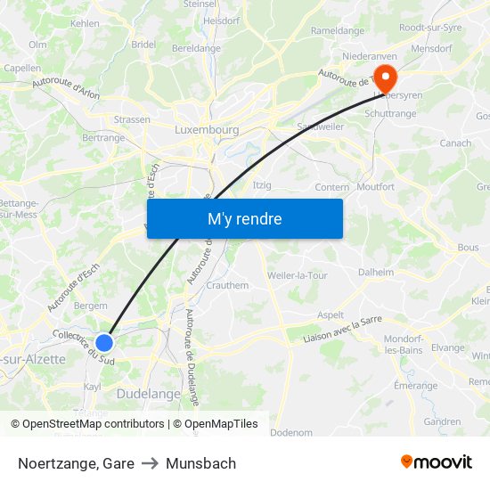 Noertzange, Gare to Munsbach map