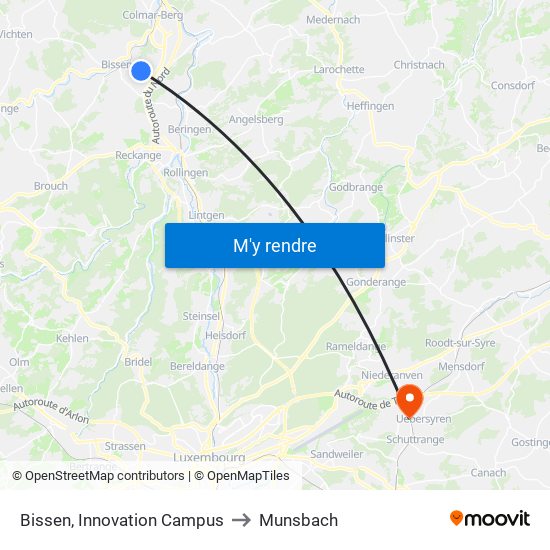 Bissen, Innovation Campus to Munsbach map