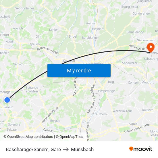 Bascharage/Sanem, Gare to Munsbach map