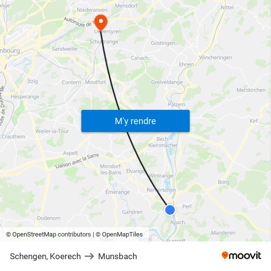 Schengen, Koerech to Munsbach map