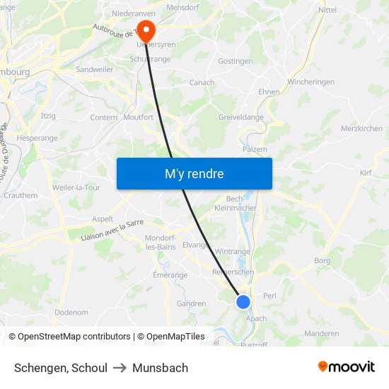 Schengen, Schoul to Munsbach map