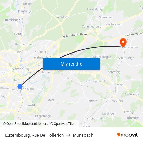 Luxembourg, Rue De Hollerich to Munsbach map