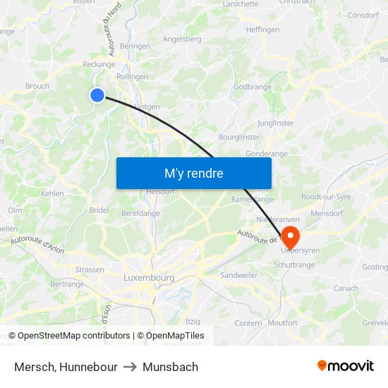 Mersch, Hunnebour to Munsbach map