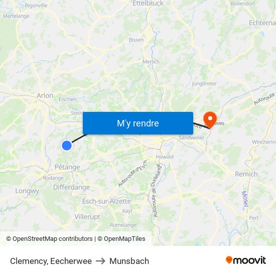 Clemency, Eecherwee to Munsbach map