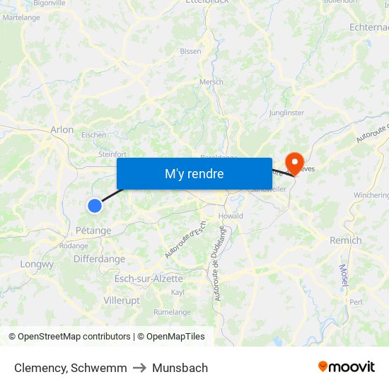 Clemency, Schwemm to Munsbach map