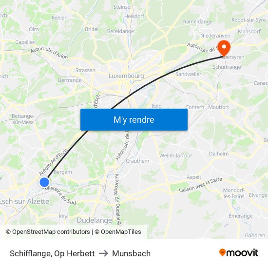 Schifflange, Op Herbett to Munsbach map