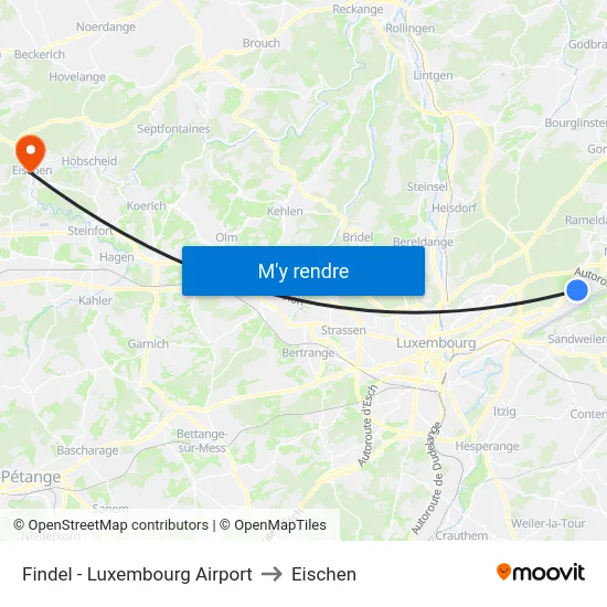 Findel - Luxembourg Airport to Eischen map